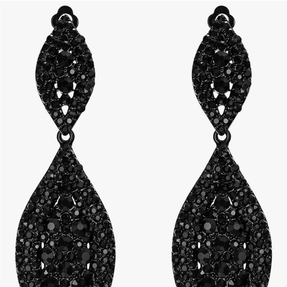 Elegant Black Drop Clip On Earrings
